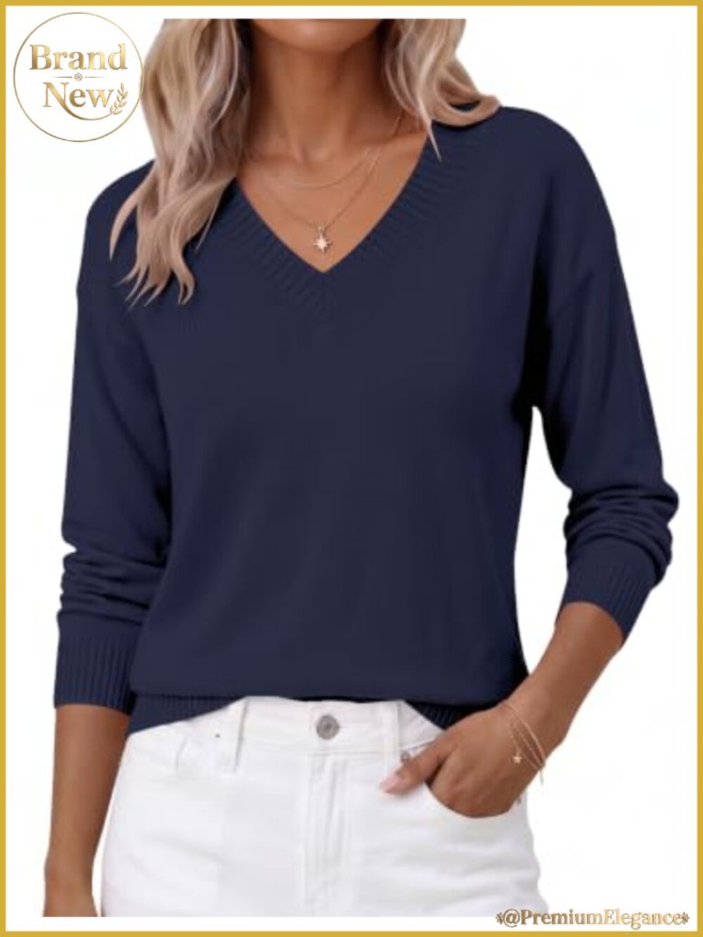 Womens V-Neck Crop Sweater Long Sleeve Lightweight Knit Pullover Fall Casual Top